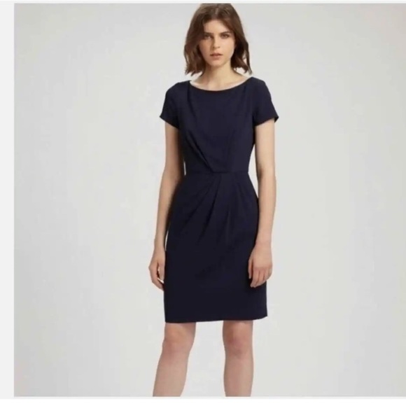 Theory Black Balbina Drapey Wool Blend Dress Career Short Sleeve - Picture 1 of 10